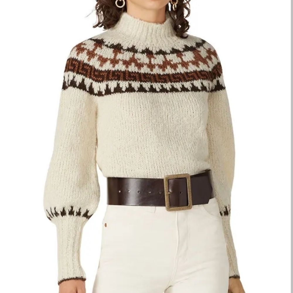 Nicholas Polina Patterned Alpaca Blend Turtleneck Women's Sweater Size M